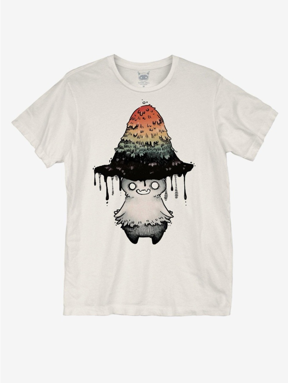 Hot Topic White Tee with Rainbow Drip Mushroom Graphic